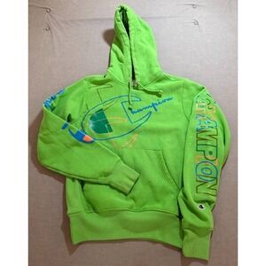 Champion Reverse Weave Sweatshirt Mens S Green Neon Pullover Long Sleeves Hoodie